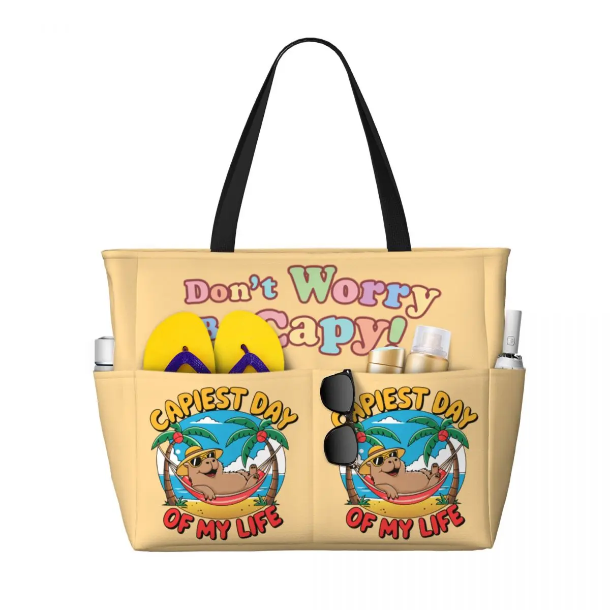 

Custom Funny Capybara Beach Tote Bag for Women Extra Large Gym Carry On Travel Shopping Bags