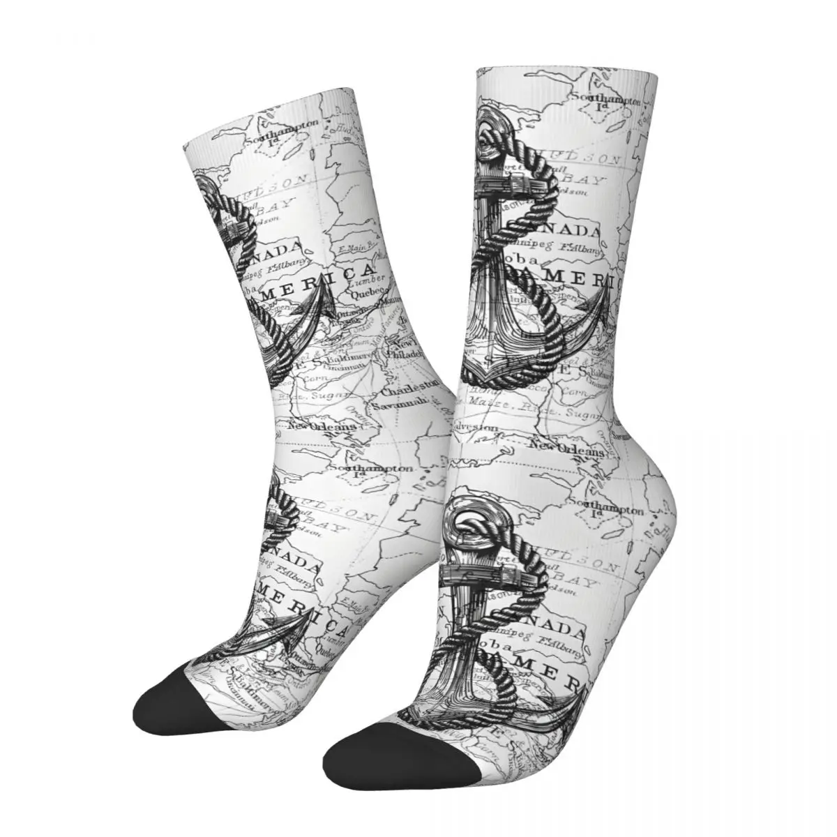 Map Of North America With Anchor Socks Shopping 3D Print Boy Mid-calf Sock