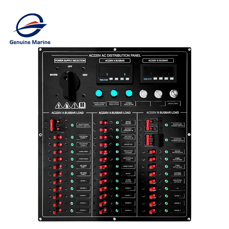 Genuine Marine AC DC 12V 220V Customized Marine Circuit Breaker Electrical Power Distribution Panel Boat Switch Panel