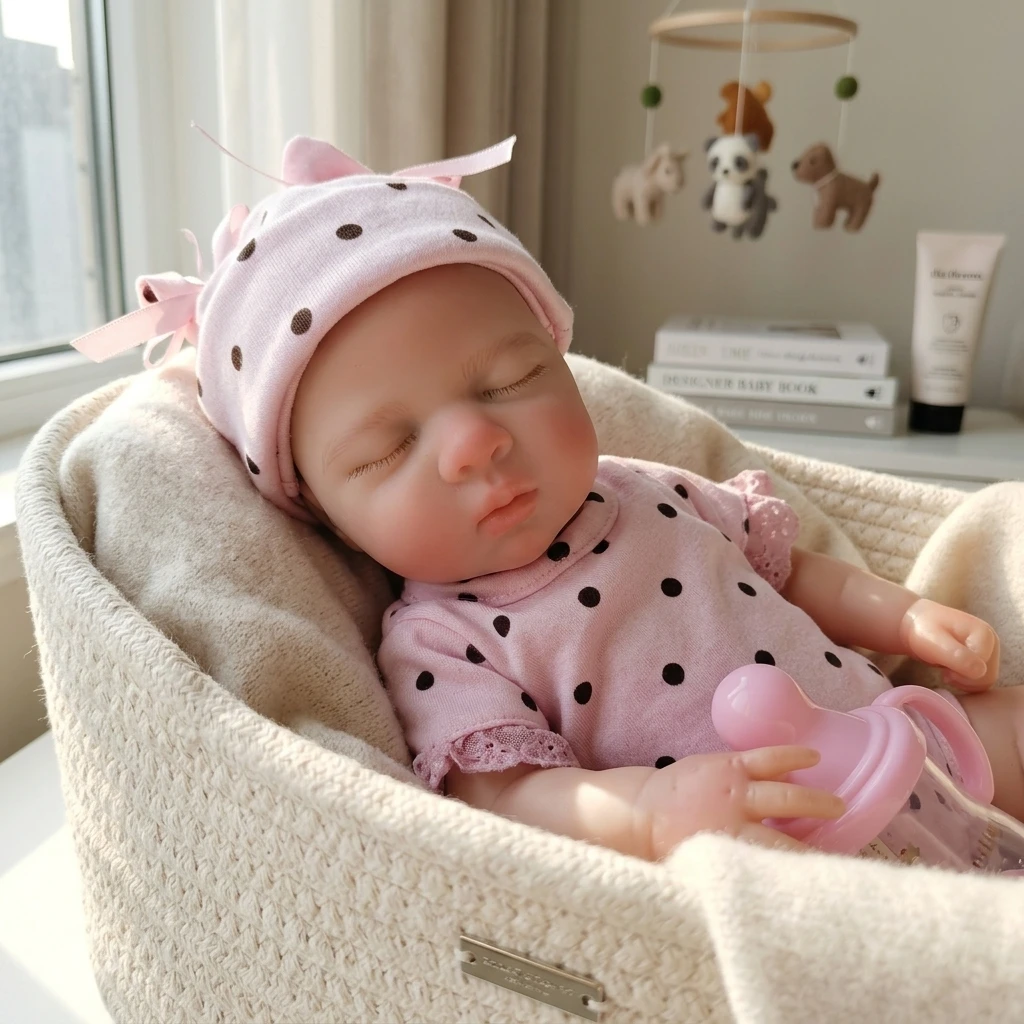 13 Inch Reborn Baby Doll Closed Eyes Solid Full Body Silicone Hand Painted Lifelike Newborn Bebe Reborn Collectible Gift