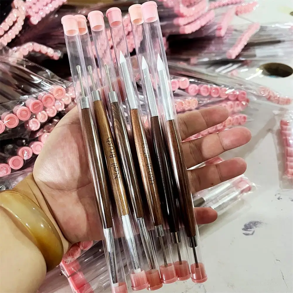 Pluma para tallar uñas de doble punta de sándalo, cepillo multifuncional para uñas de Gel de silicona y herramienta para tallar uñas, suministro de manicura, 1-2 uds.
