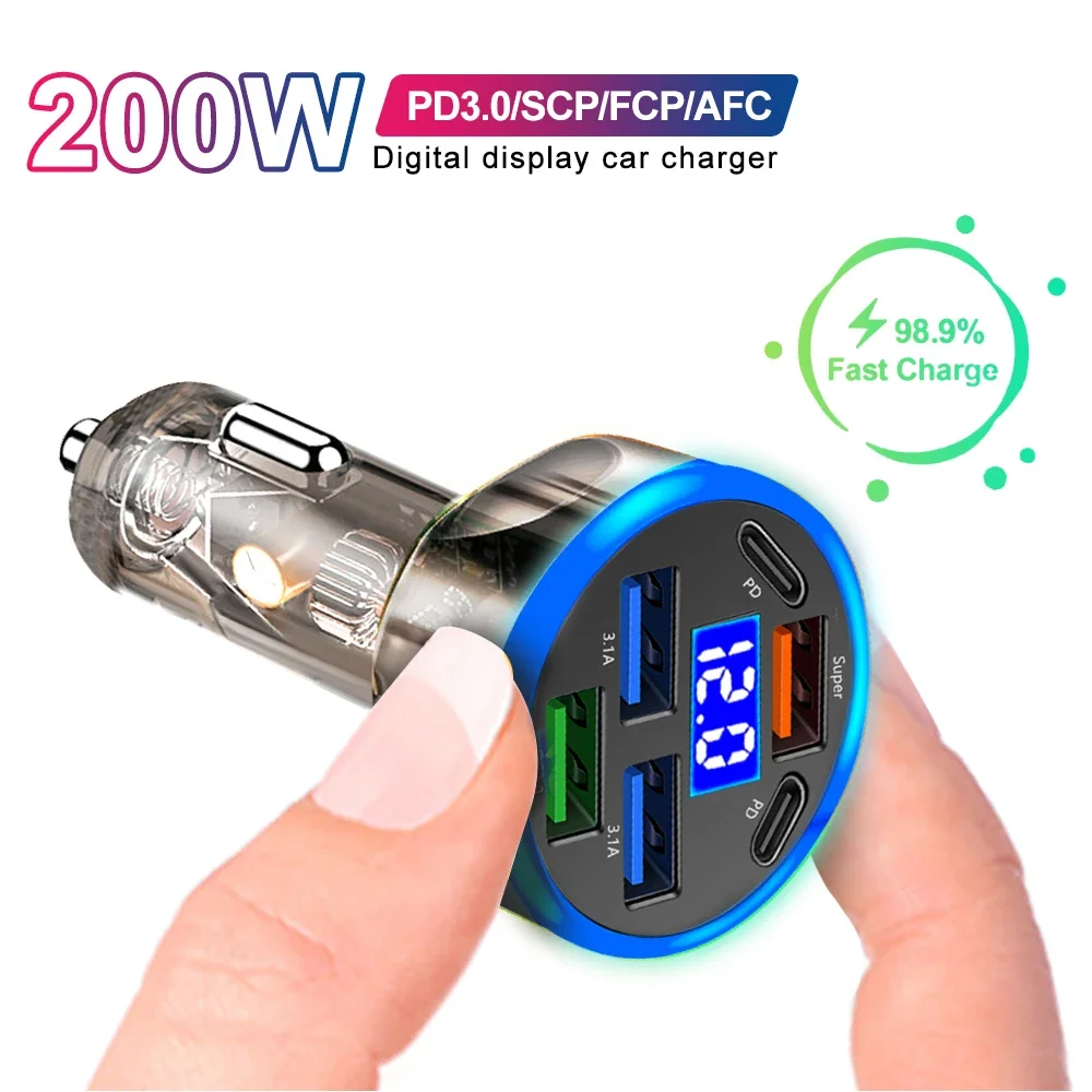 6-in-1 USB-C-Autoladegerät mit Spannungsanzeige, Dual-PD, superschnell, für iPhone 15 Pro Max, OPPO, Samsung, Huawei