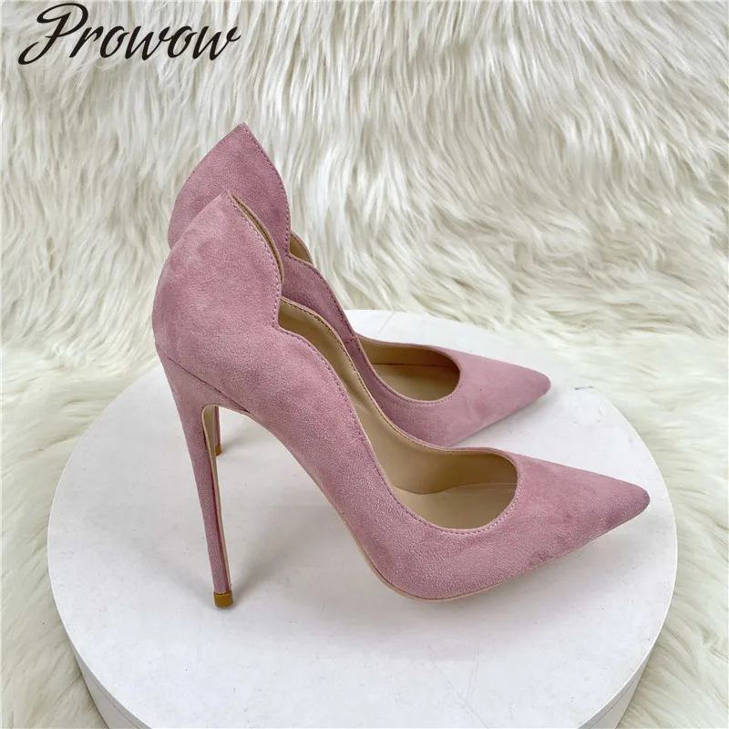 

Pink velvet high heels 12CM pointed toe stiletto heel pumps are versatile women's shoes