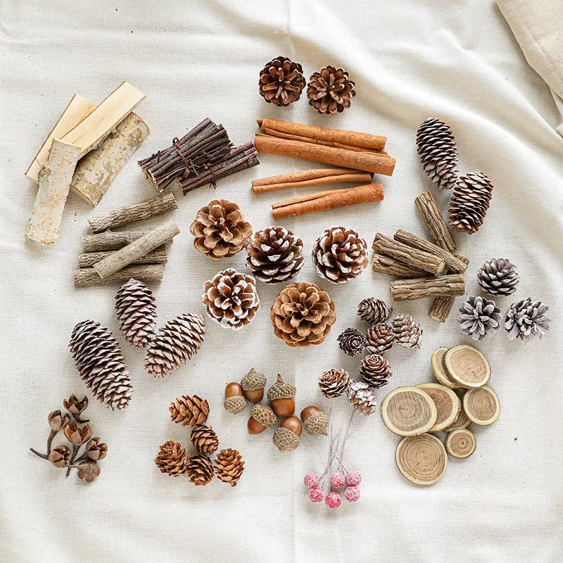 DIY Handmade Christmas Tree Accessory Material Bag Pine Cone Wood Chips Trunk Decor Photography Scene Layout Props