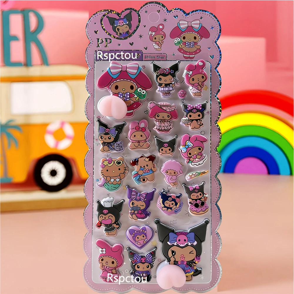 4 pièces peau noire Sanrio pincable fesses autocollants mignon Kuromi ma mélodie dessin animé 3D bulle décalcomanies bagages cahier téléphone autocollant