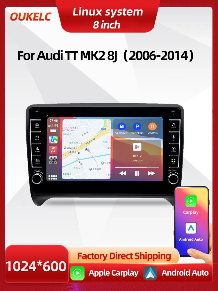 8 inch navigatiesysteem voor Audi TT MK2 8J 2006-2014, Carplay, Android Auto, radio, touchscreen, multimedia, Linux systeem - afbeelding 2