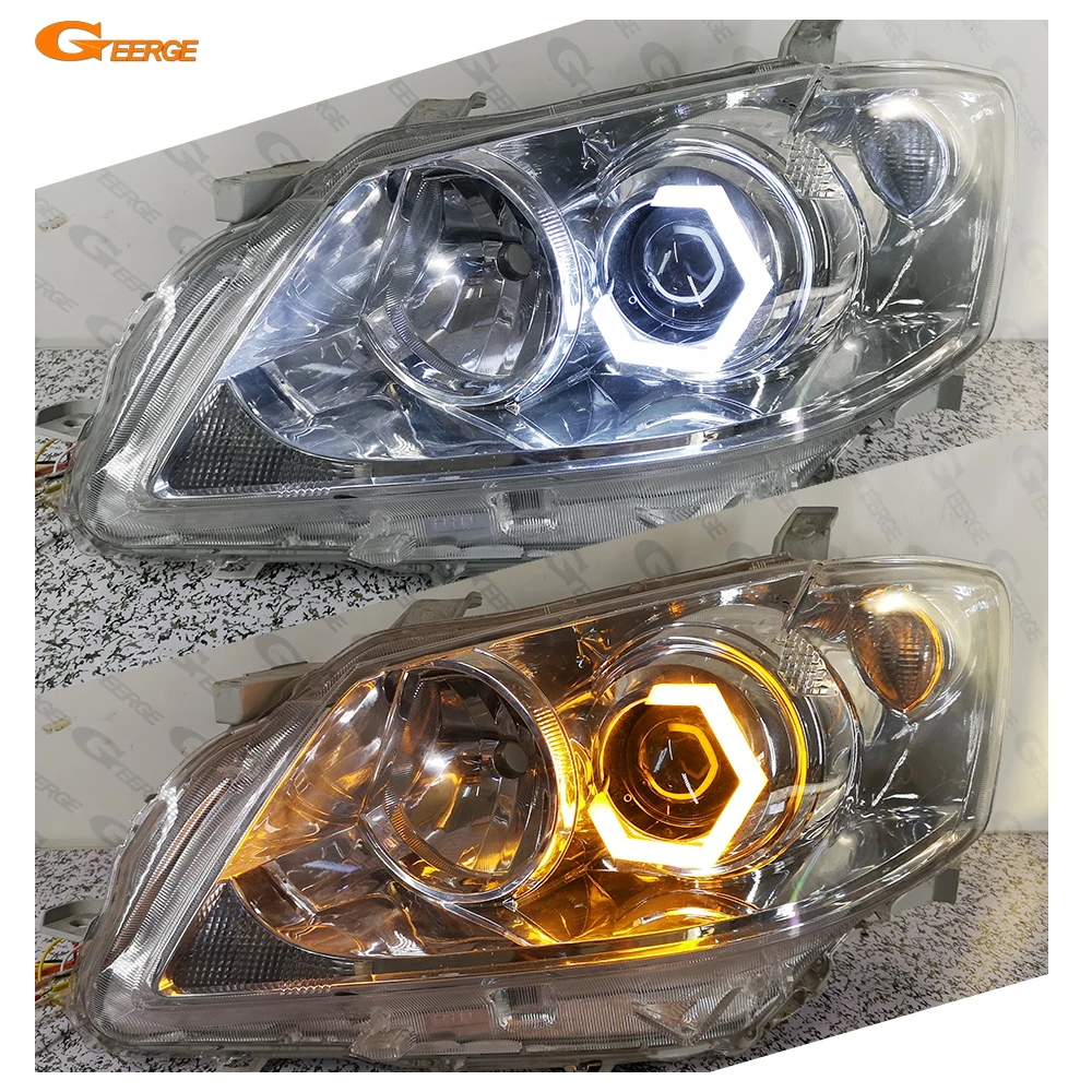 For Toyota Aurion GSV40 CAMRY Ultra Bright Switchback Turn Signal Cotton White Amber Hexagon LED Angel Eyes Halo Rings Light