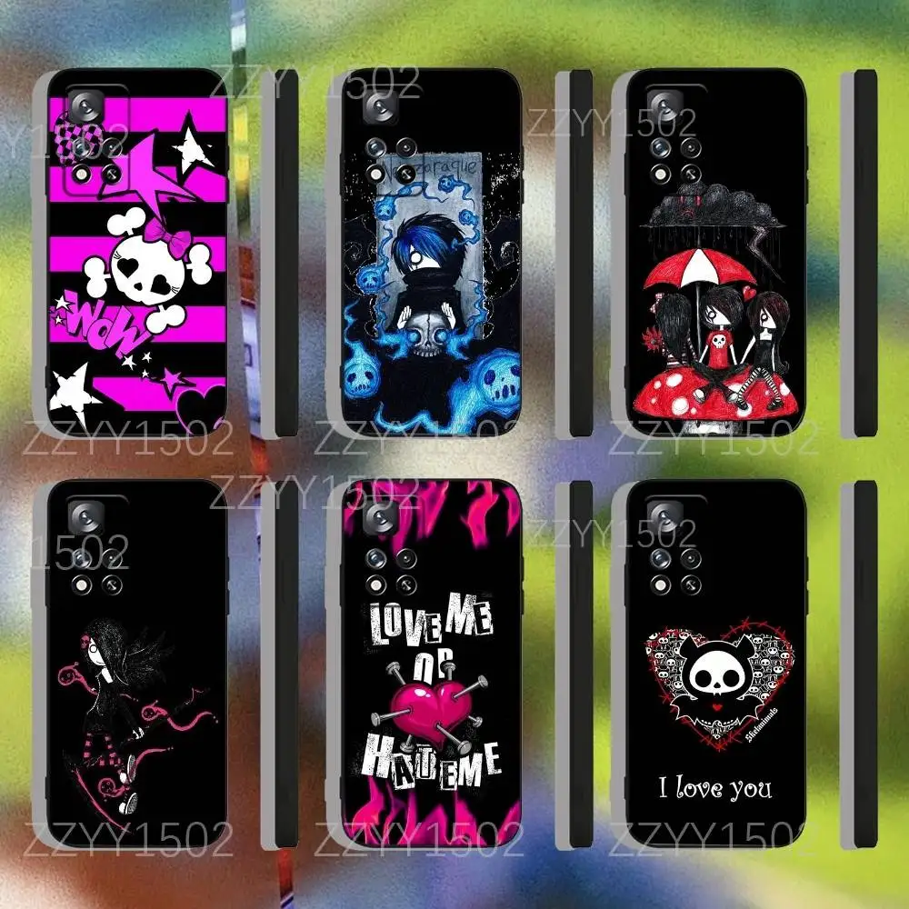

Love Black and Cute Emo Phone Case For Samsung S25,S24,Ultra,S20,S30,Plus,S22,S23,Ultra,Plus,5G Black Silicone Soft