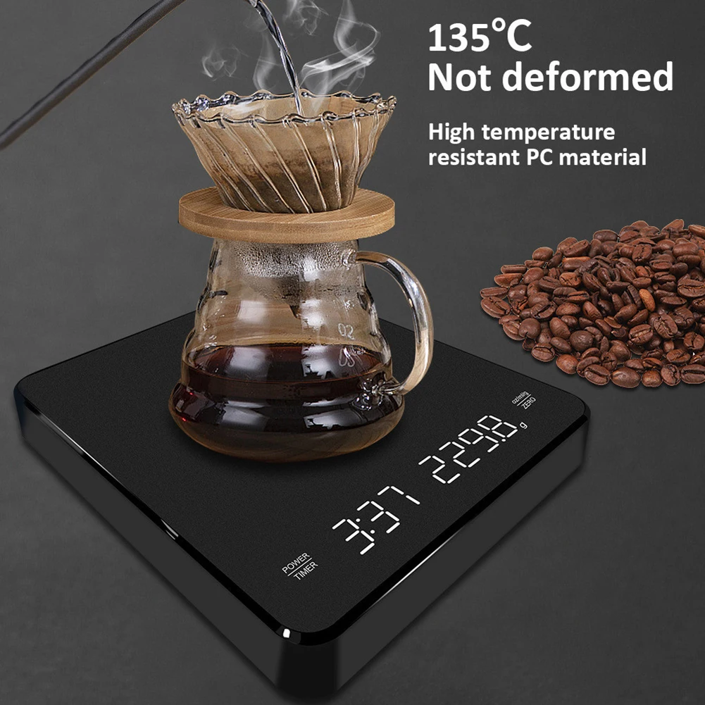 

3kg/0.1g Portable Electronic Scales Drip Coffee High Precision Timing Home Kitchen Scales LED Display Tools