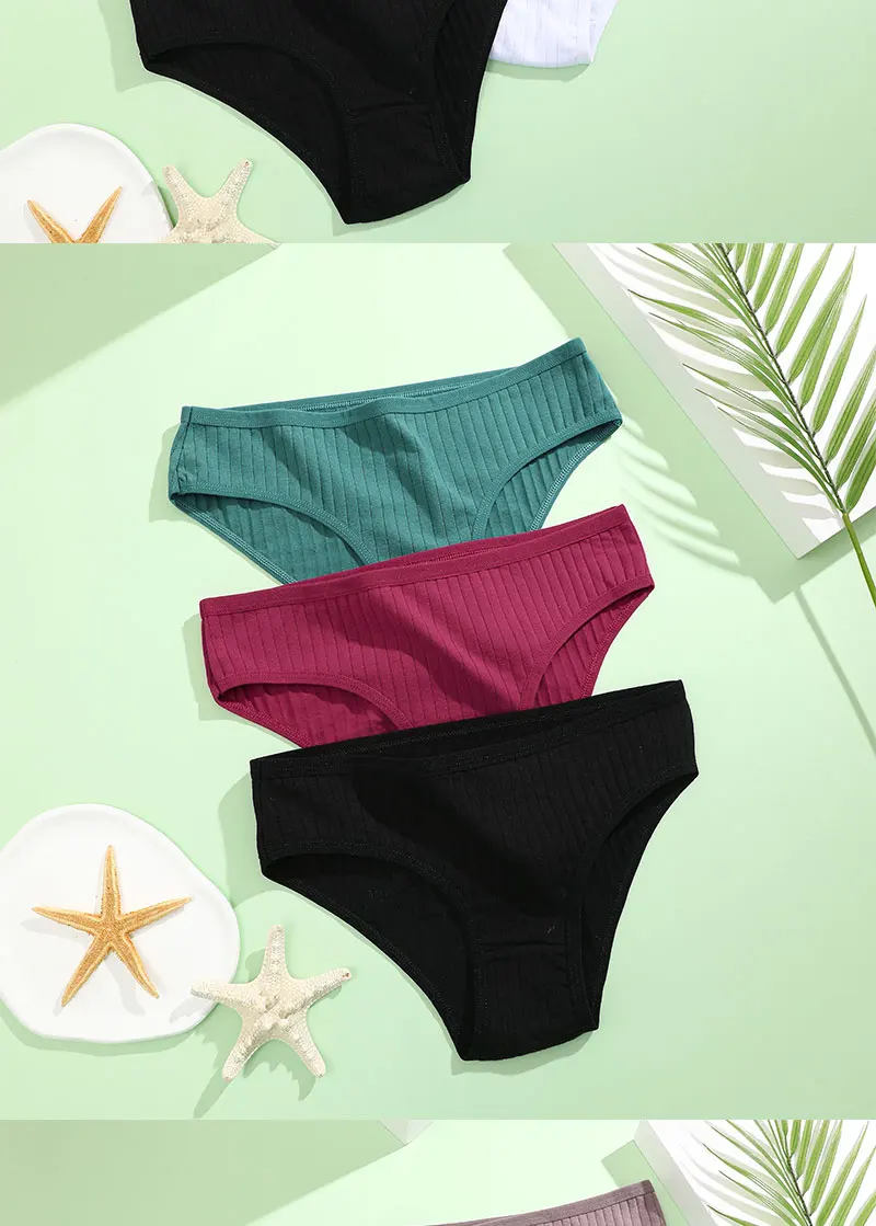 4PCS/SET Women's Cotton Panties Sexy Soft Striped Underpants Solid Color Briefs Female Comfortable Stretch Lingerie M-XL S2de4b1641eb64155a43391fca5c389afH