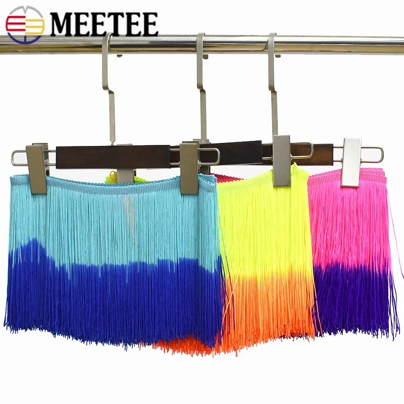 5Meters Meetee 20cm Polyester Tassels Fringe Gradient Color Lace Trim Fabric DIY Clothing Latin Dress Curtain Decor Material