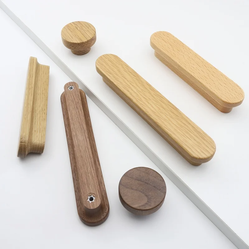 Nordic Wooden Furniture Handles Kitchen Cabinet Handles Drawers Dresser Knobs Long Wardrobe Pulls Home Decoration Hardware