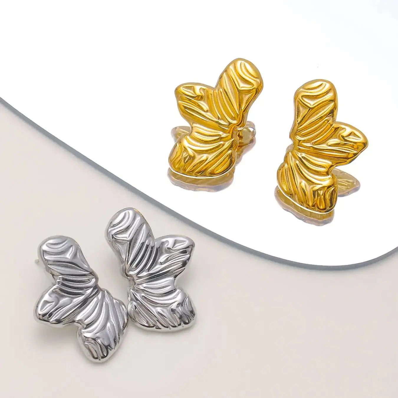 Simple Fashion Niche Light Luxury Explosive Heart Butterfly Earrings Stainless Steel 18k Gold Plated Geometric Rect