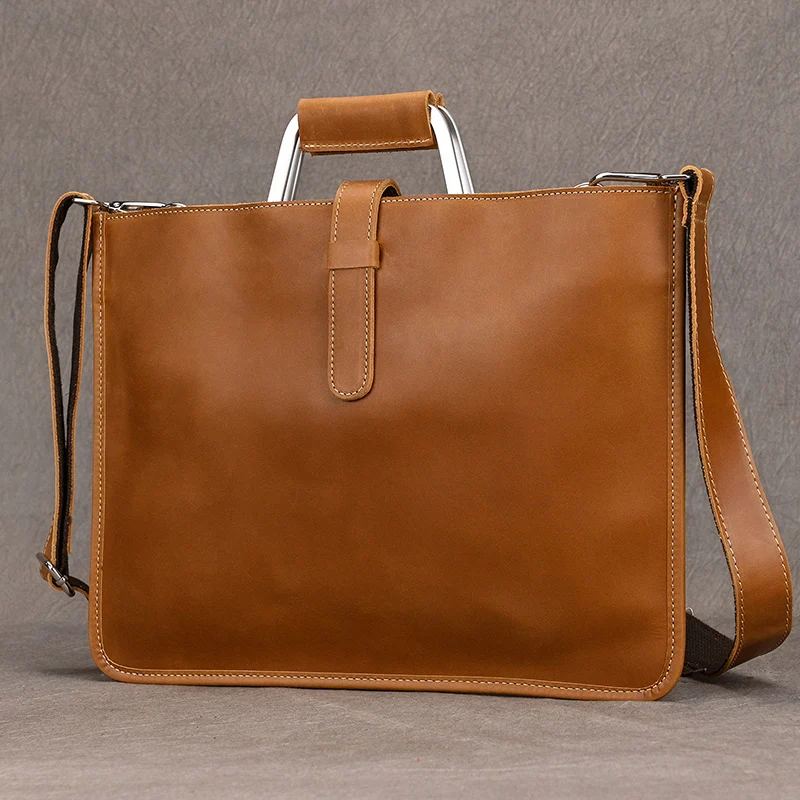 Bolsos de Estilo Vintage para hombre, maletín delgado de lujo de diseñador, bolso de hombro de cuero genuino, bolso de mano de trabajo para hombre 2022