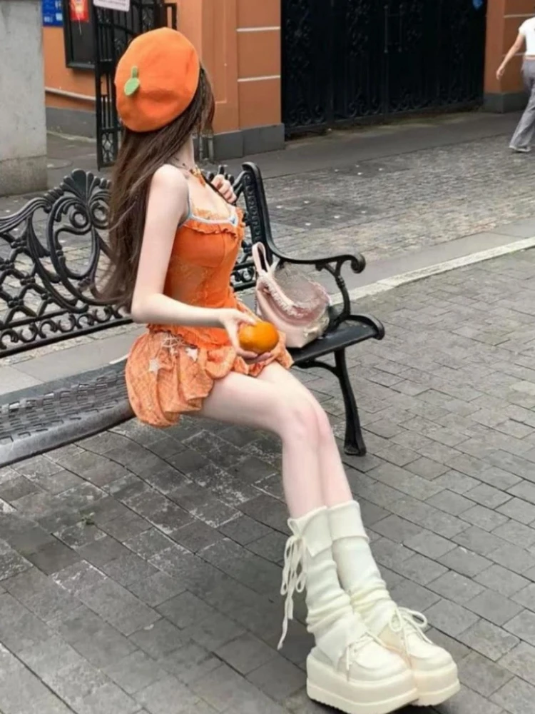 الحلو قطعتين مجموعة Y2k الجمالية الدانتيل المرقعة الخرز الصيف سليم صالح تانك القمم + الجرونج المرأة منقوشة مطوي التنانير الصغيرة دعوى