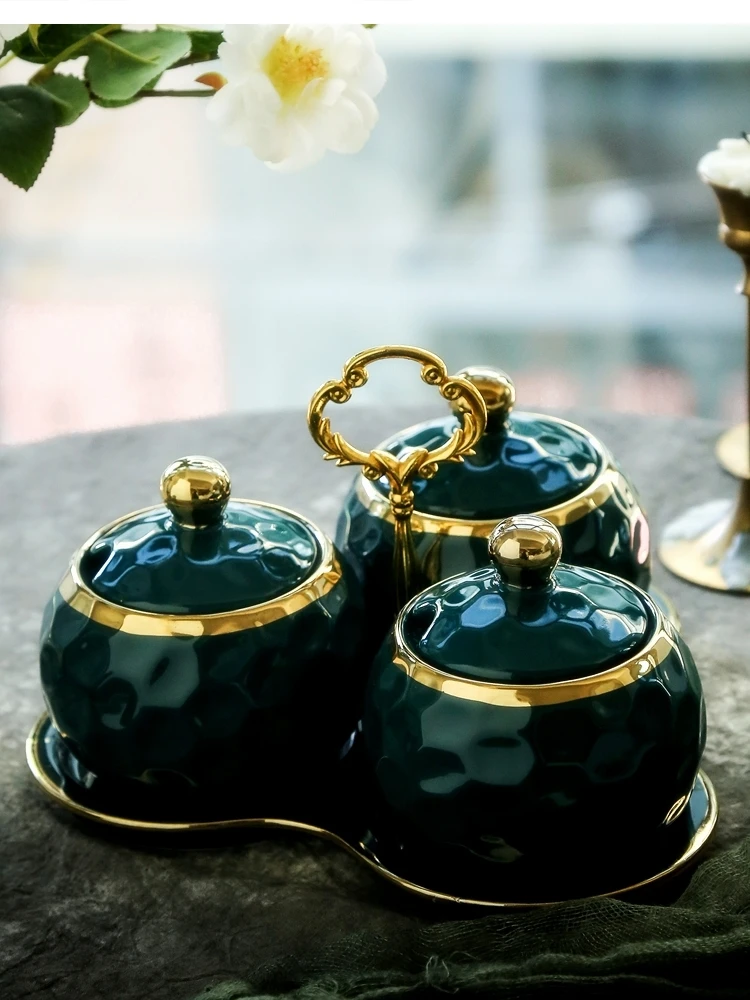 Elegante Recipiente de Cerámica Esmeralda para Almacenamiento de Especias, Tarro de Cocina, Caja para Botellas de Aceite y Sal