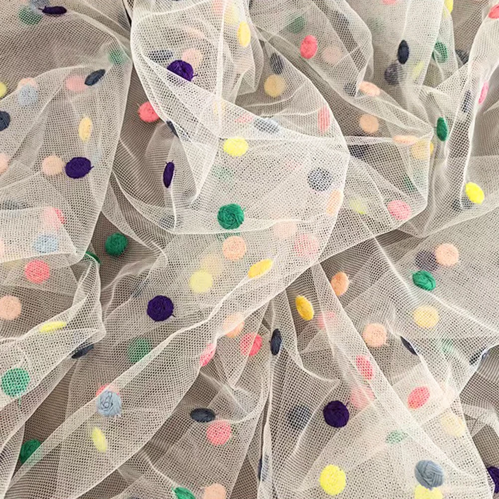Bunter 3D-Polka-Dot-Bestickter Tüllstoff - Weiches Netz für Kinderkleider, Haarschleifen & DIY-Bastelarbeiten – Detail 1