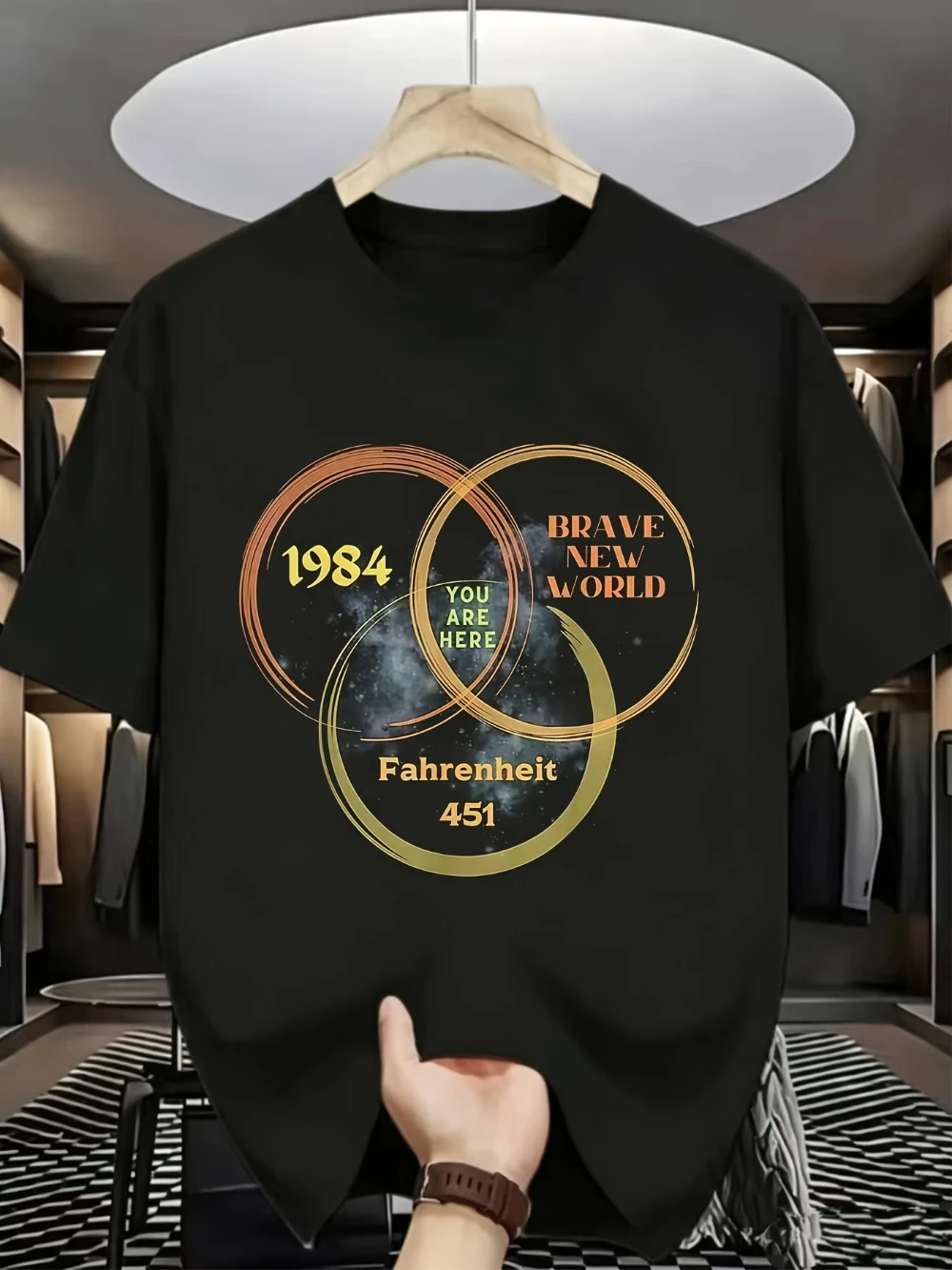 Men's Retro Classic T-Shirt | 1984 & Fahrenheit 451 Print T-Shirt, Father's Day Gift, Pure Cotton All-Season Streetwear Shirt