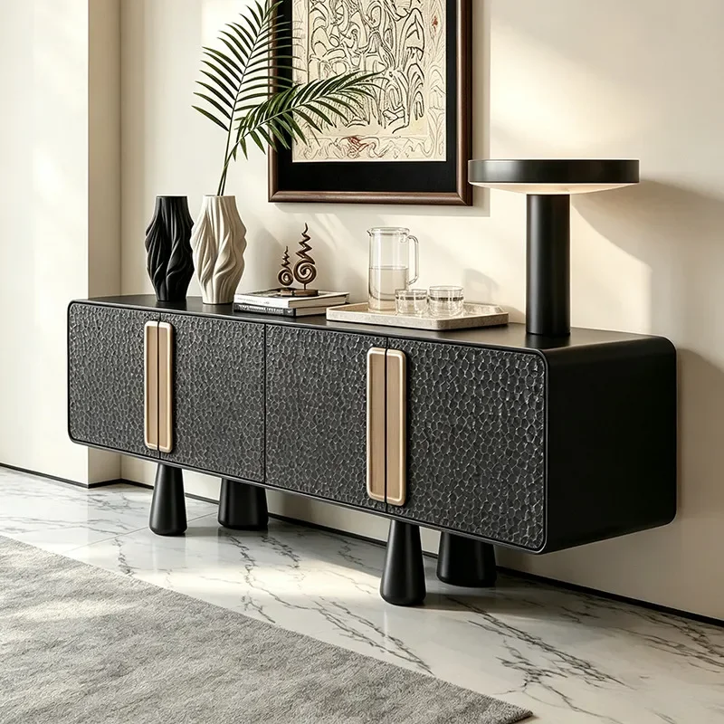 Italian Light Luxury Solid Wood Dining Side Cabinet for Living Room Villa High End Storage Medieval Handmade Hammer Pattern