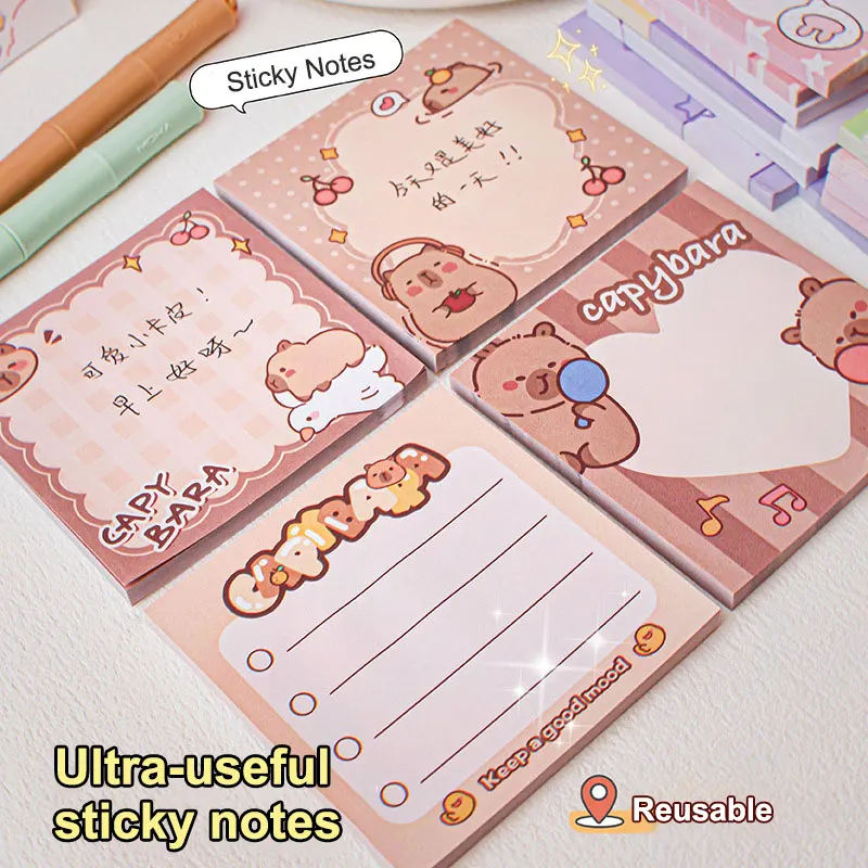 Square Cartoon Sticky Notes Set Of 4*50pcs Student Memo Pads Tearable And Sticky Notebook