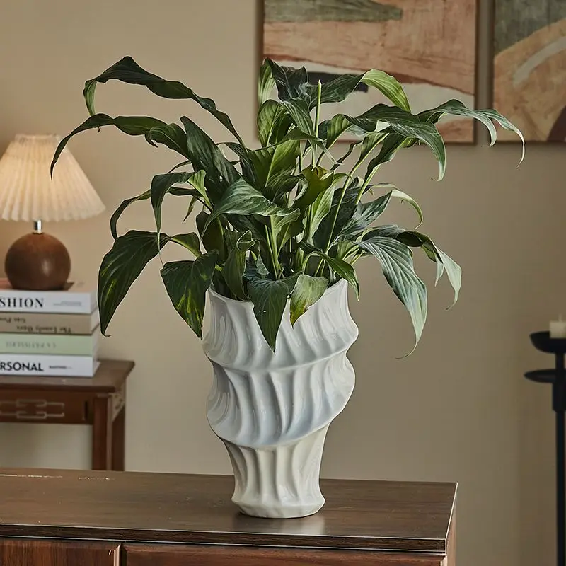 xx-Long Tube Large Diameter Ceramic Vase Flower Arrangement Accessories Livingroom Table Ornaments Hotel Furnishing Decoration