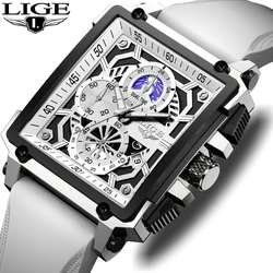 LIGE New Square Quartz Wristwatch Top Brand Luxury Mens Watches Casual Waterproof Luminous Chronograph Watch For Men Date Clock