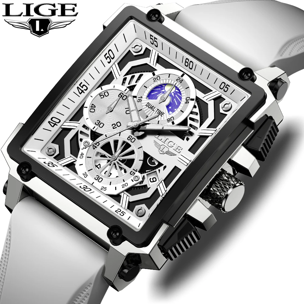 LIGE New Square Quartz Wristwatch Top Brand Luxury Mens Watches Casual Waterproof Luminous Chronograph Watch For Men Date Clock