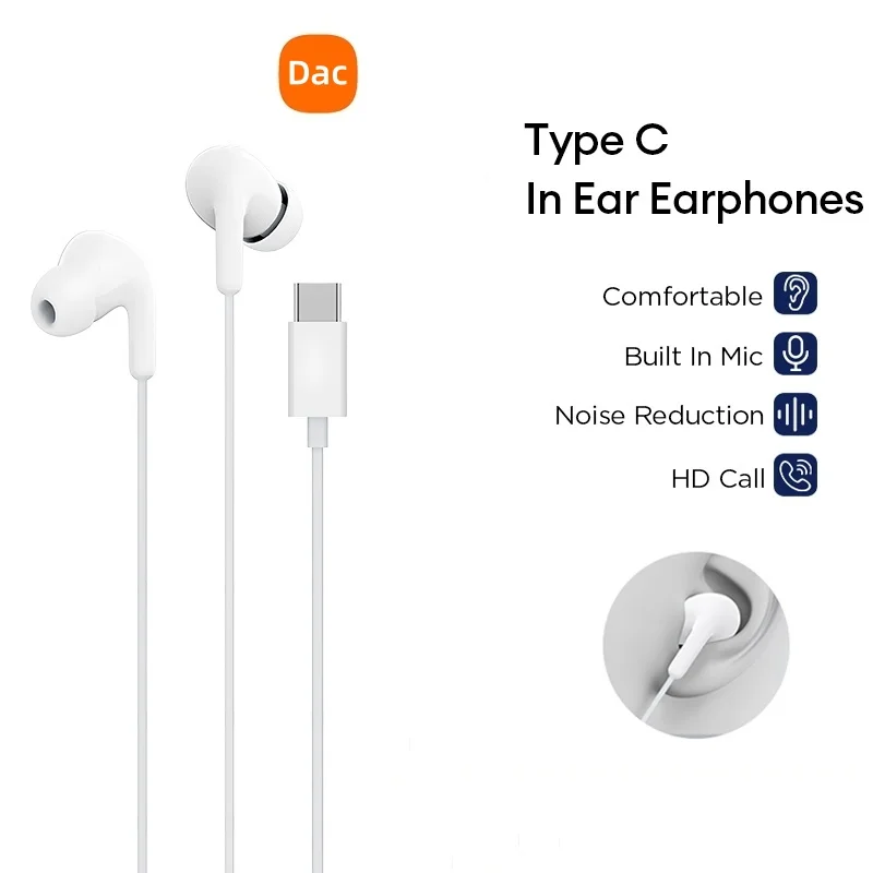 USB Type C Earphones Sports Stereo Earbuds With Wired Control Microphone Headphone for Huawei Xiaomi Smartphone