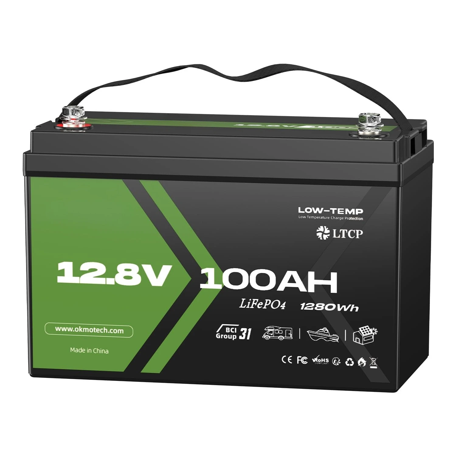 12V 100Ah LiFePO4 Lithium Battery, Group 31, Built-in 100A BMS, Low-Temp Protection, 15000+ Deep Cycles,, Customized