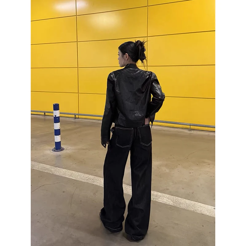 ZHIZOU Women's Baggy Black Jeans Denim Pants American Retro Y2K 2000s Harajuku Cowboy High Street Grunge Streetwear Korean Jeans