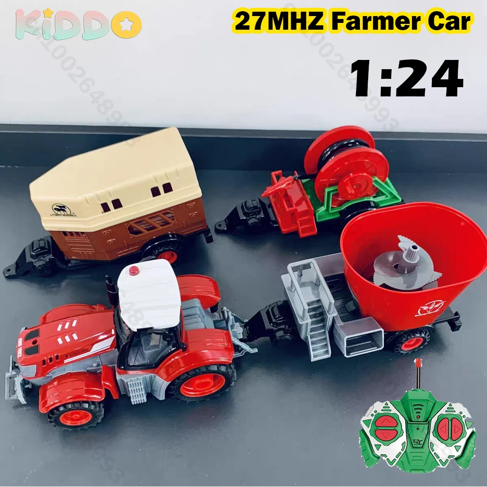 

1/24 Радиоуправляемый фермерский автомобиль для мальчиков, трактор с дистанционным управлением, прицеп, фонарь, фермерский грузовик, электрическая модель игрушки, 27 МГц, радиоуправляемый автомобиль, грузовик