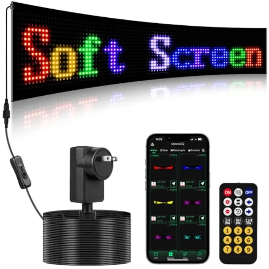 

Гибкая рекламная LED-вывеска 35x8 с 21-клавишным пультом ДУ и управлением через приложение, настраиваемые анимации, узоры, текст, черная, для магазинов и отелей