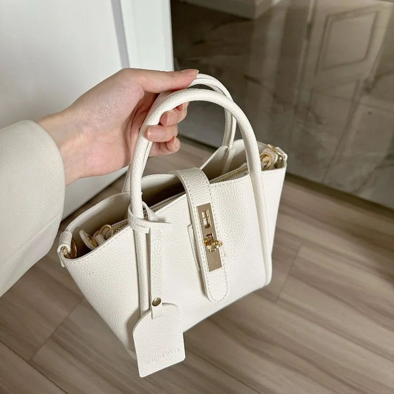 2024 Fashion Simple Shoulder Bags Advanced Women PU Leather Handbags Elegant Female Commuter Top Handle Bucket Bags with Purse