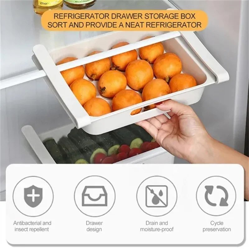 Fridges Egg Organizer Kitchen Refrigerator Drawer Organizers Pull Out Fridge Shelf Holder Storage Box for Vegetables Fruit Food
