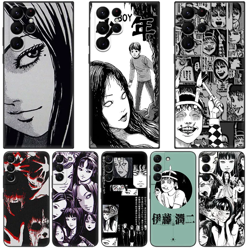 Junji Ito Tees Horror Phone Case For Samsung Galaxy S23 S22 S21 Ultra S20 FE 5G S10E S10 Lite S9 S8 Plus S7 Edge Black Cover