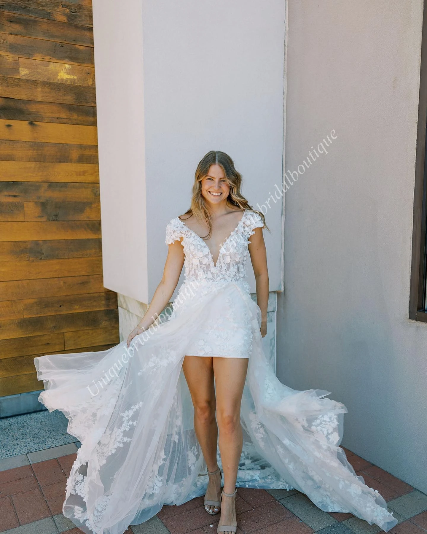 Vestido de novia rústico del país, prenda Bohemia con estampado Floral 3D, Hi-Lo, para ceremonia, ensayo, recepción y compromiso, para jardín al aire libre, 2024