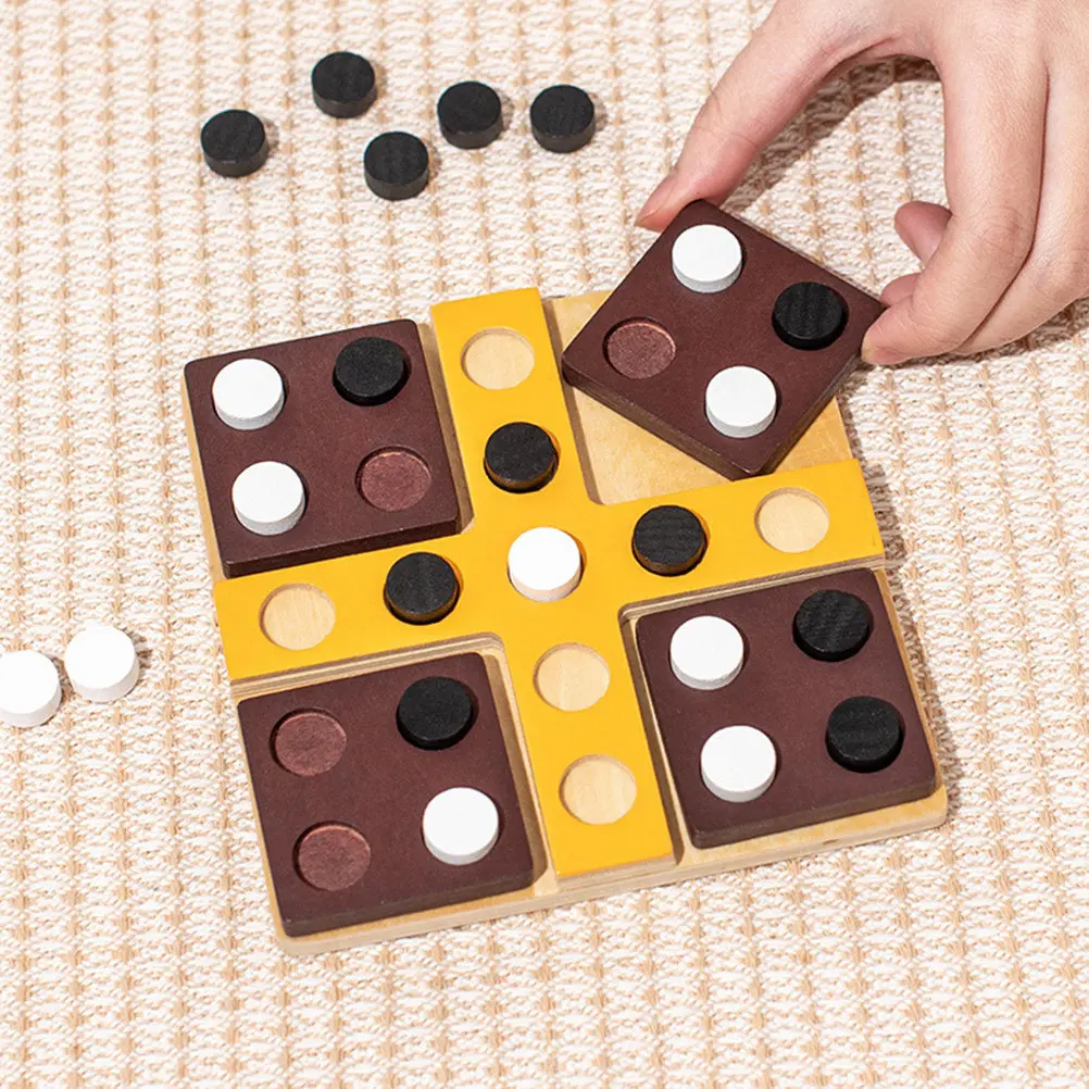 

1Set Rotatable Four-in-A-Row Chess Game Wooden Board Game for Adults Indoor Outdoor Educational Vintage Brain Exercise Puzzle