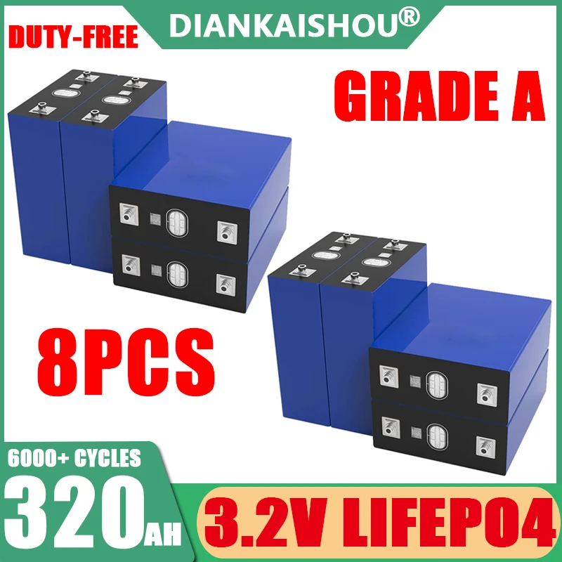 

8pcs LiFePO4 3.2V 320Ah 280Ah 202Ah 105Ah Battery Cell Grade A For DIY 12V 24V 48V Travel Solar RV Campers Lithium Battery Pack