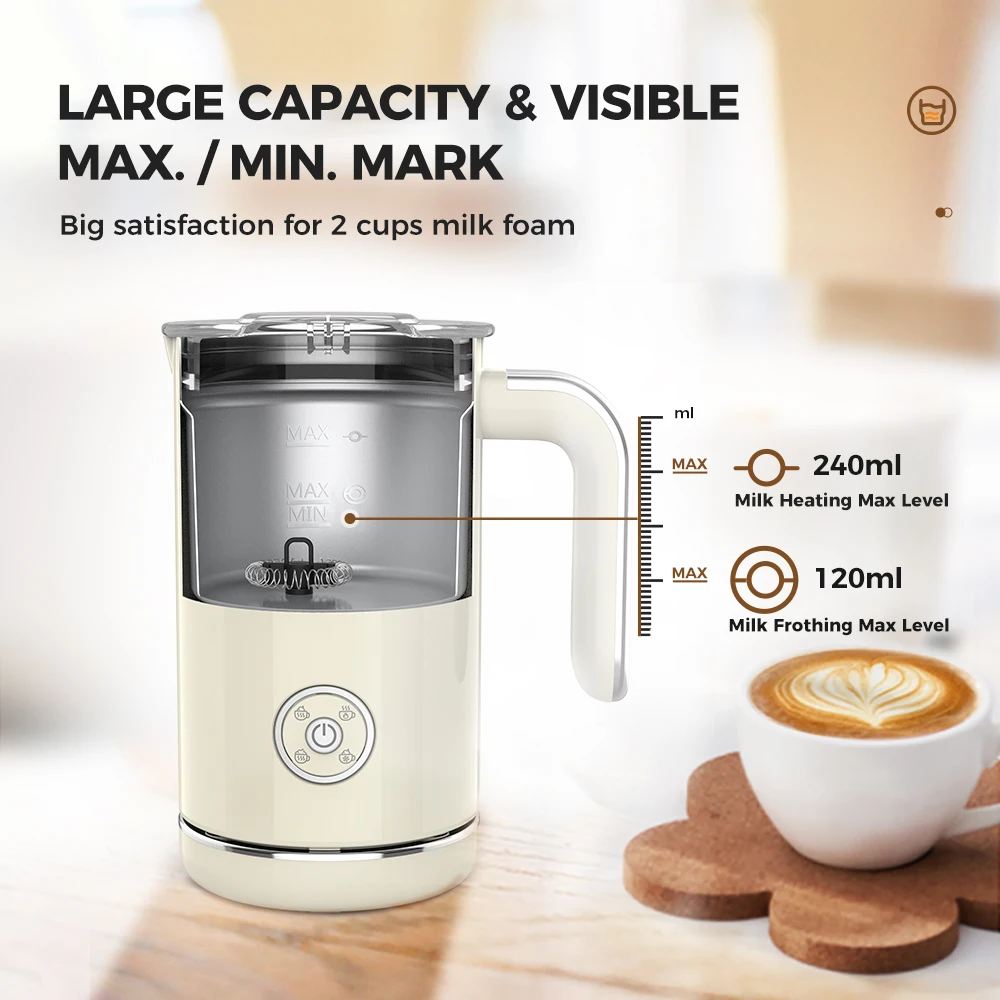 

4-In-1 Electric Milk Foamer 8.12 oz/240 ml Stainless Steel Case Easy to Clean Hot/Cold Automatic Foam Machine Milk Warmer