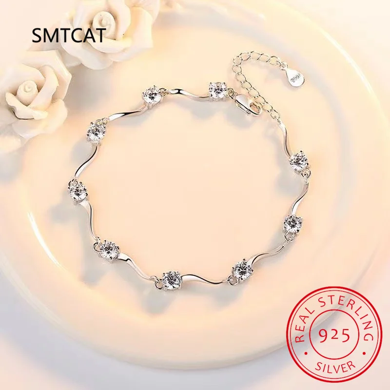 925 Sterling Silver Four Claw Moissanite Tennis Bracelet for Women Lab Diamond Twist Wave Bracelet for Engagement Party Gift