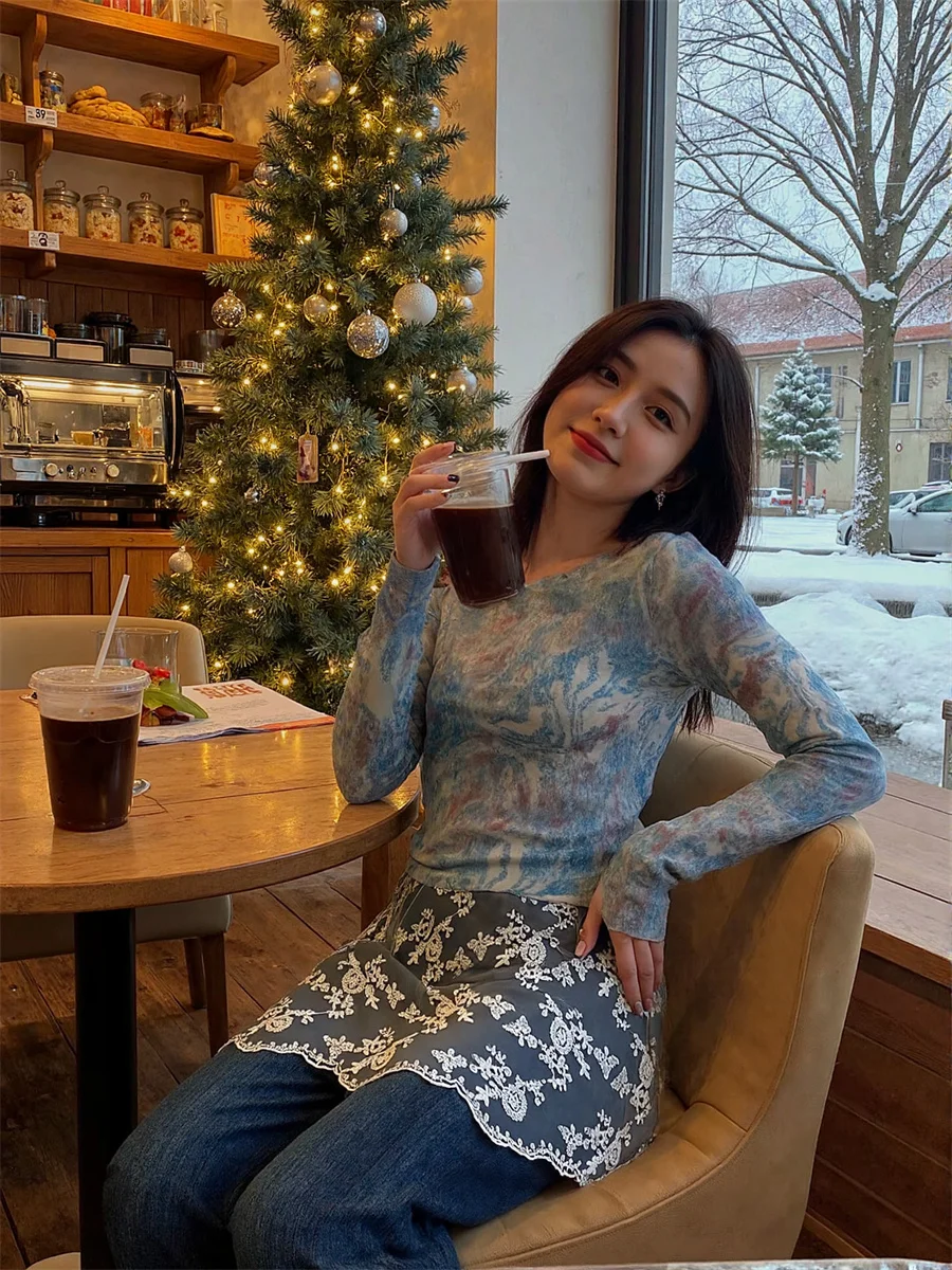 Mesh All-match Fashion Skirts Womens Shirred Patchwork Lace-up Pleat Comfortable Detail Artistic Feminina Layered Spring Unique