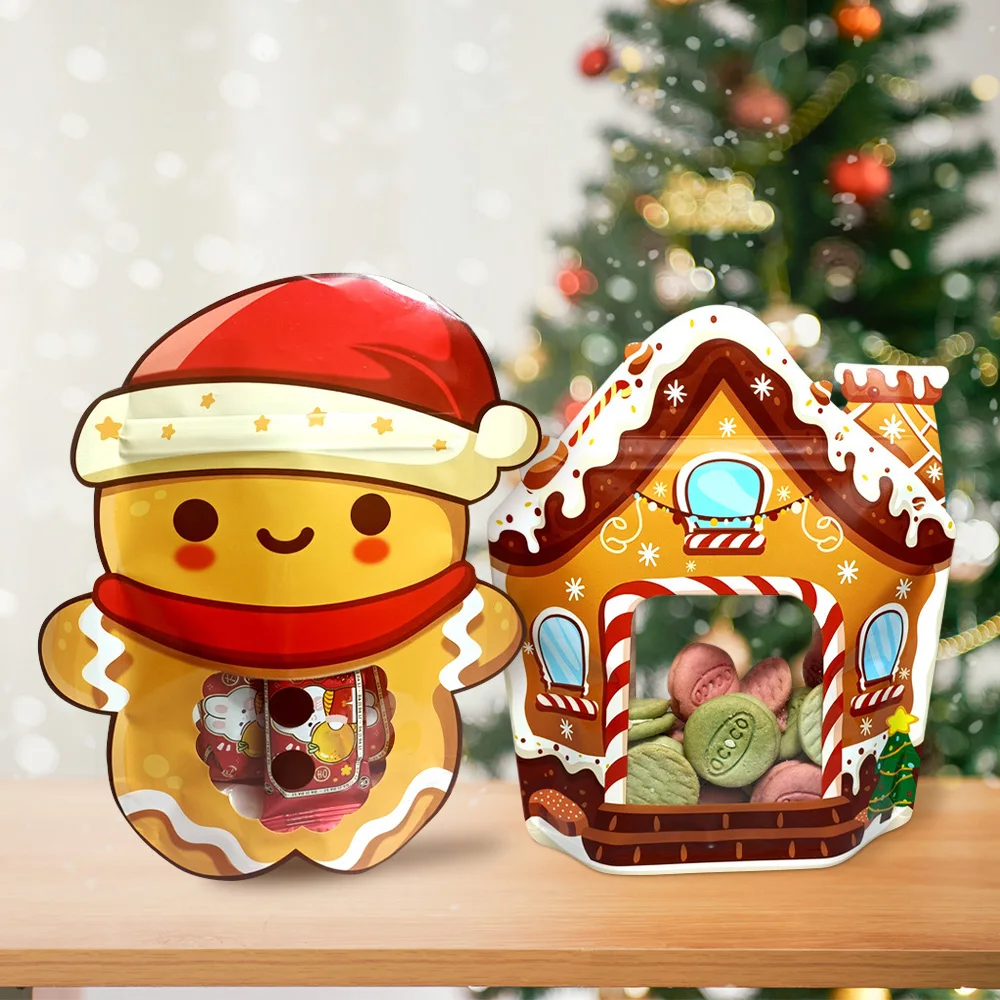 10PCS Christmas Candy Bags Cookie Boxes Christmas Gift Boxes Cartoon Cracker Man and House Boxes Christmas Candy Gifts