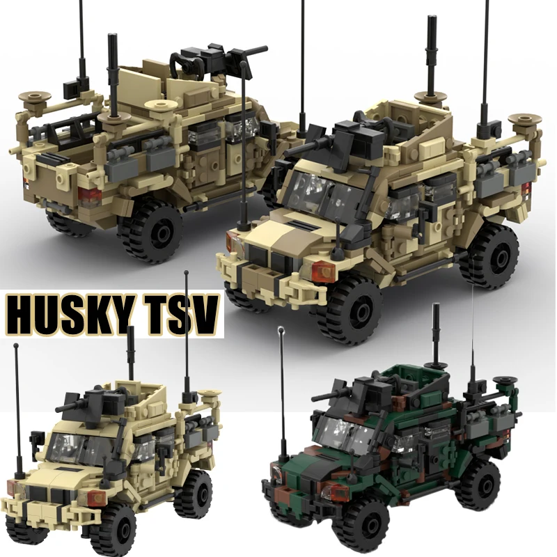 MOC WW2 Military Husky Tsv Armored Car Building Blocks British Soldiers Vehicle Army Figures Weapons Accessories Bricks Kid Toys