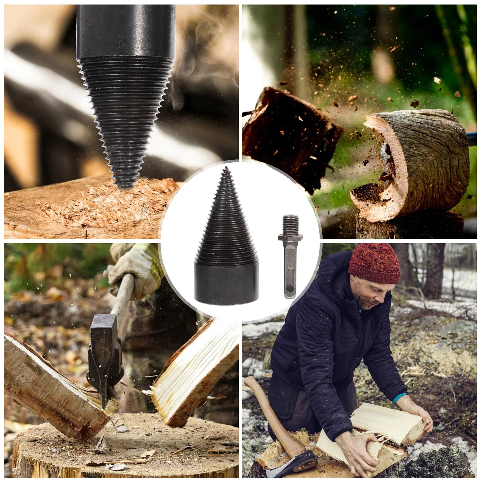 

Firewood Splitter Drill Bit Steel Hardness Impact Resistant Wood Splitter Cone for Quick Log Splitting Firewood Drill Bit