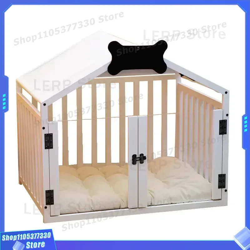 Solid Wood Pet Kennel Luxury Interior Design Bed with Cushion for Living Room Use Wood Grain Finish Dog House Furniture Wood