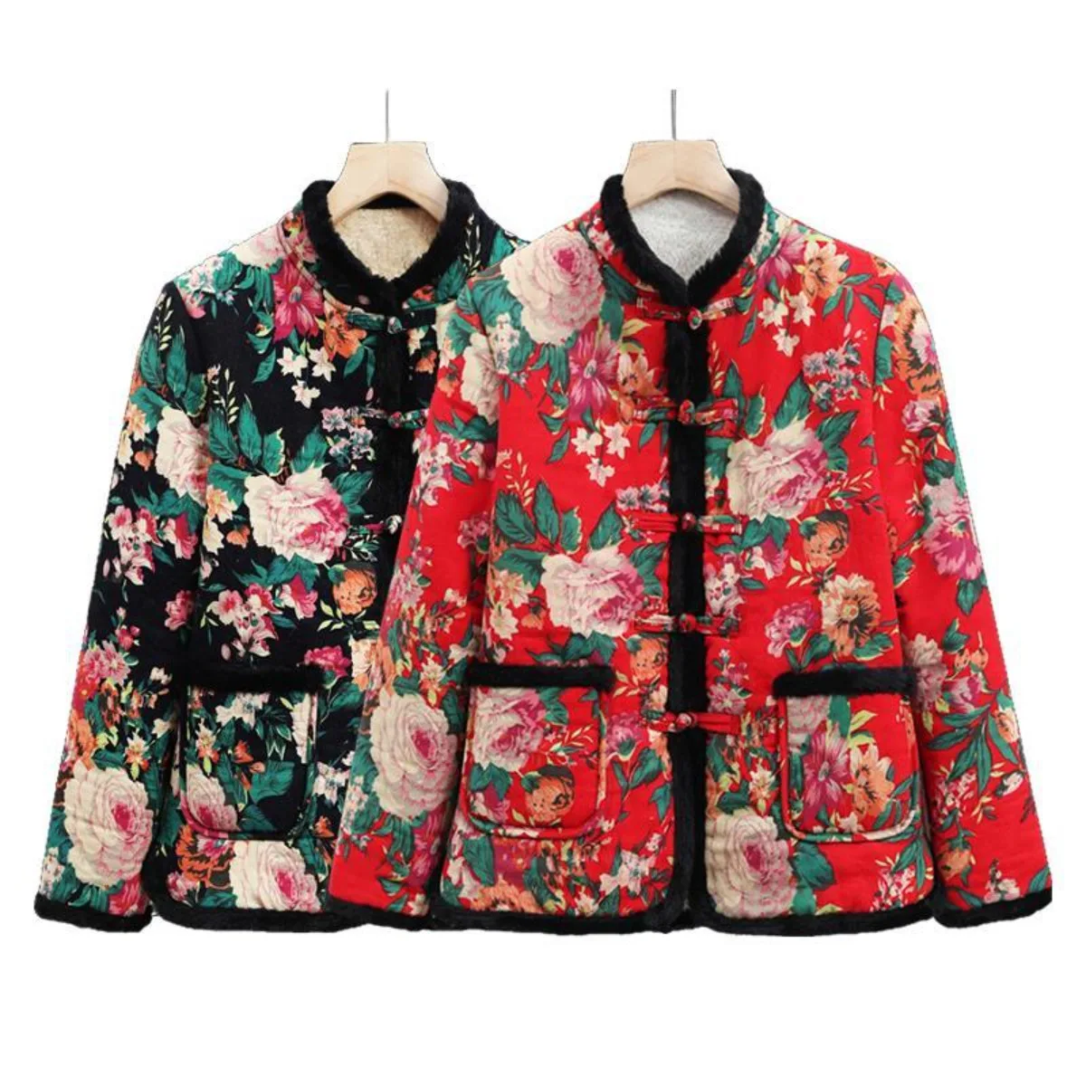 Home Wear Outerwear Plus Size Chinese Frog Button Coat | Loose Fit Silk Wadding Floral New Chinese Jacket Woman
