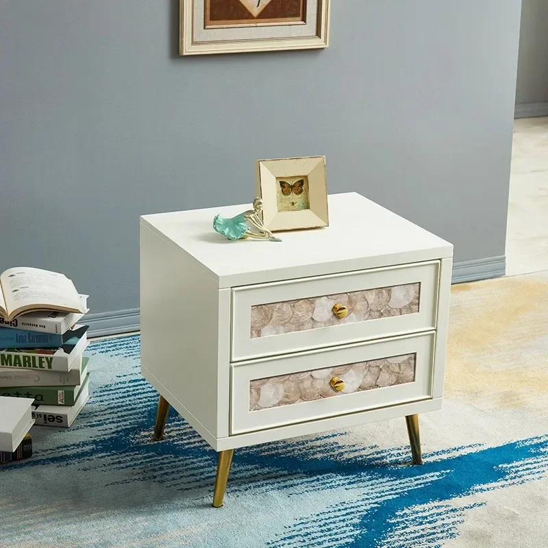 comodino di lusso, armadietto comodino conchiglia per camera da letto, piccolo appartamento moderno e semplice per soggiorno, piccolo armadietto laterale bianco
