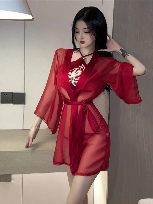 MQRH-Manteau en Maille Ultra-mince avec Poche Ventre Chinois Imbibé, Rouge, Doux, Romantique, Sexy, Chaud, Nouvelle Mode, Charme, 2023