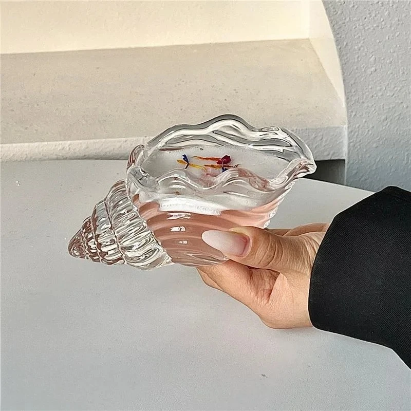 Conch Shaped Cocktail Glass, Unique Coastal Aesthetic Statement Cup, Creative Glassware for Juice, Cocktails & Beverages