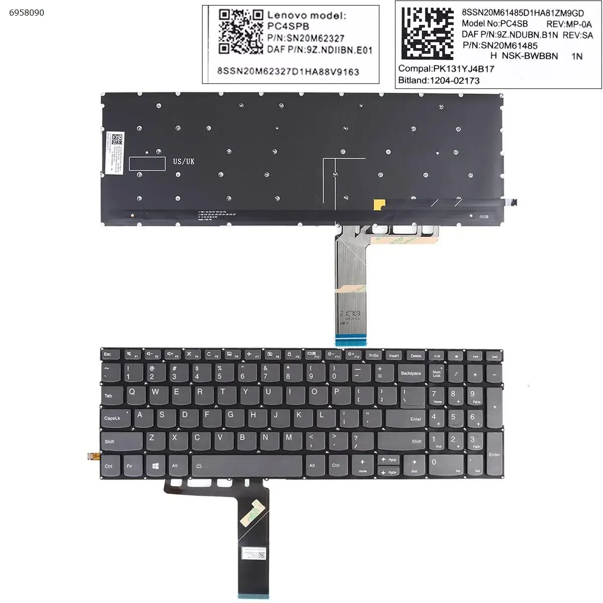 US Laptop Keyboard for Lenovo Yoga C740-15IML C740-15 S740-15IRH Gray with Backlit